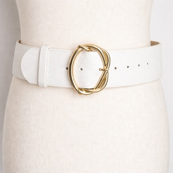 BCBGMaxAzria White Gold Buckle Embossed Wide Leather Statement Belt SZ XS/S main image 5